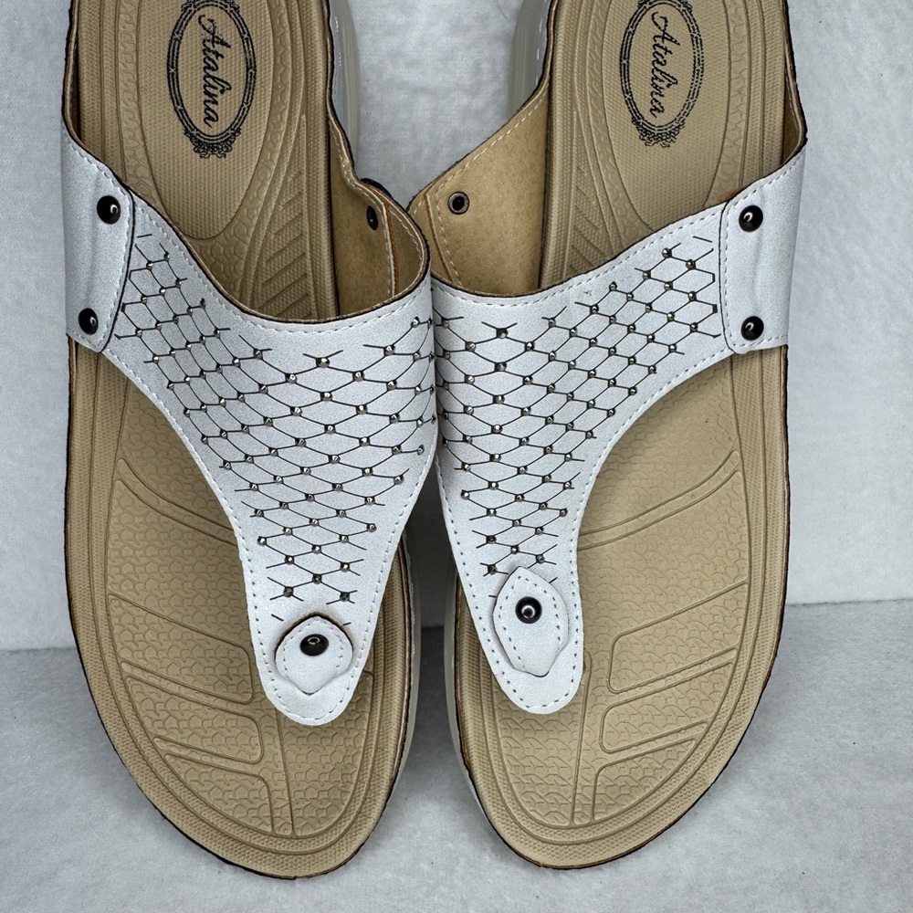 Atalina Sparkle & Cream Tan Sandal with a Logo Insole - Picture 12 of 14